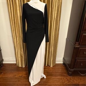 Ralph Lauren Elegant Black and White Formal Asymmetrical Dress